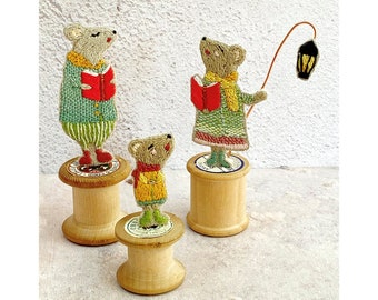 Christmas Carol Singing Bobbin Mice Mouse Family craft project hand embroidery digital pattern download