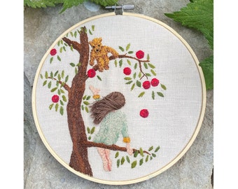 Rosie & Bear in the Orchard Hand Embroidery Pattern pdf instant download