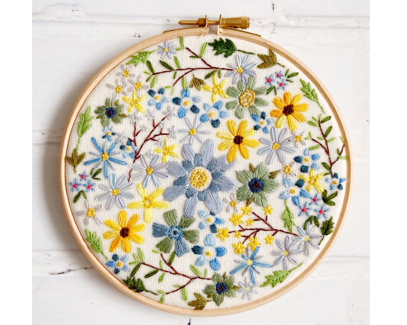 Sunshine Blossom Hoop Hand Embroidery Pattern pdf instant download image 1