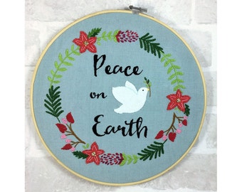 Peace on Earth Christmas Hoop hand embroidery pdf pattern instant download