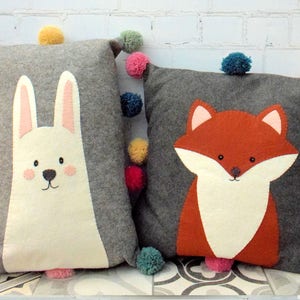 Chic Pompom Cojines Lindo Animal Apliques Vivero Niños Patrón pdf descarga instantánea