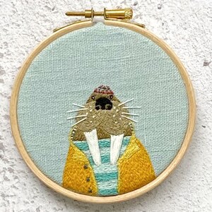 Fisher Walrus Hand Embroidery Pattern: Coastal Seaside Project (PDF Download)