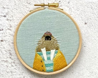 Friendly Fisher Walrus digital Hand Embroidery Pattern instant download easy pdf file