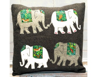 Marching Elephants Cushion (Pillow) Cover pattern pdf instant download