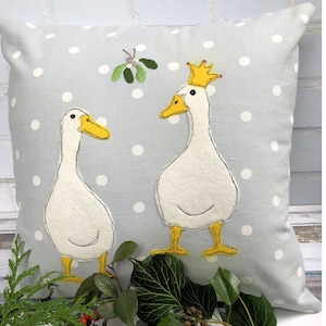 Mistletoe Geese Applique Cushion or Pillow Cover Pattern pdf instant download