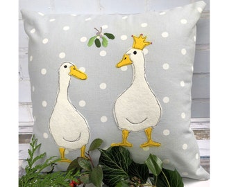 Mistletoe Geese Applique Cushion or Pillow Cover Pattern pdf instant download