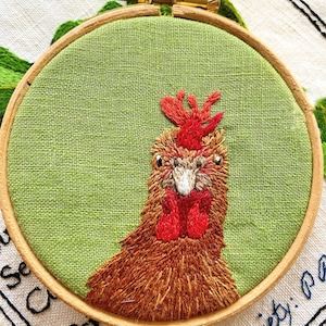 Squawk Chicken Hand Embroidery Hoop instant download pdf pattern hen hoop pattern