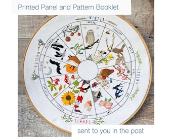 Wheel of the Year phenology wheel hand embroidery mini kit calendar pattern to embroider the months and seasons as hoop art