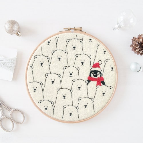 Christmas Penguin Embroidery Pattern: Festive Polar Bear Hoop (PDF Download)