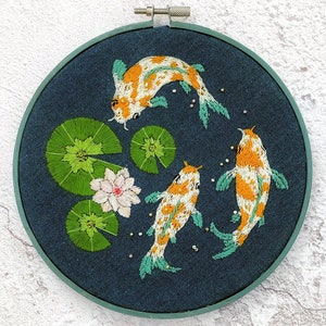 Koi Carp Embroidery Hoop Pattern: Lily Pond Fish Design (PDF Pattern)