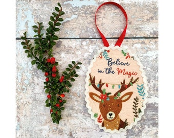 Enchanted Reindeer felt and hand embroidery digital pattern instant download Christmas seasonal