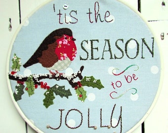 Jolly Robin Christmas Hoop hand embroidery instant pdf pattern