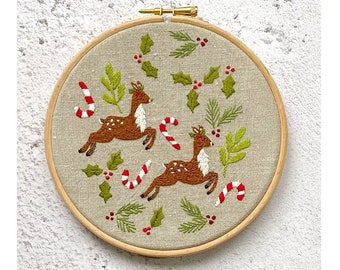 Prancing Reindeer hand embroidery pattern Christmas Hoop pdf file instant download