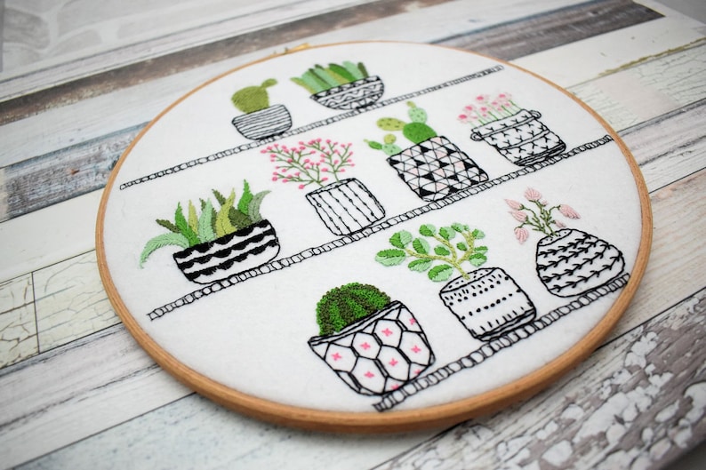 Rosie's House Plants hand embroidery hoop succulents pdf instant download pattern image 5