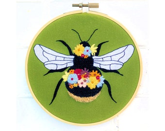 Floral Bee Hoop Hand Embroidery Pattern pdf Instant Download