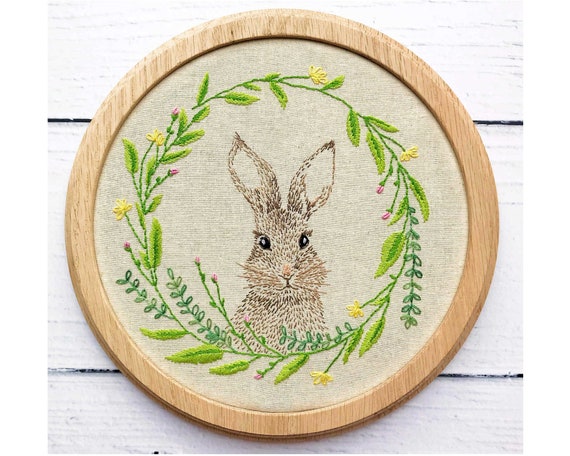 赤ちゃんうさぎの手刺繍フープ用PDFパターン（即時ダウンロード