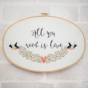 Love Hoop Hand Embroidery Pattern: Beatles Lyrics (PDF Download)