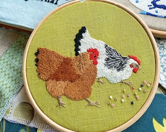 Fat Feathered Chickens or Hens Hand Embroidery Pattern pdf file instant download