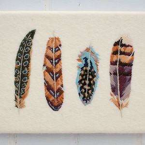Four Painterly Feathers Hand Embroidery Pattern pdf instant download digital pattern modern contemporary design