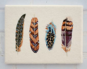 Four Painterly Feathers Hand Embroidery Pattern pdf instant download digital pattern