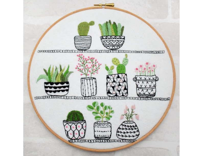 Rosie's House Plants hand embroidery hoop succulents pdf instant download pattern image 3