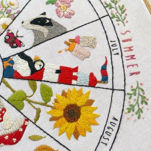 Wheel of the Year phenology wheel hand embroidery mini kit calendar pattern to embroider the months and seasons as hoop art image 9