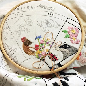 Wheel of the Year phenology wheel hand embroidery mini kit calendar pattern to embroider the months and seasons as hoop art image 8