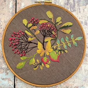 Autumn Bouquet Hand Embroidery Pattern: Floral Hoop Art (PDF Pattern)