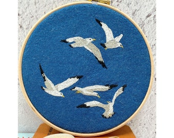 Across the Waves Seagulls in Flight hand embroidery pattern coastal seaside theme pdf instant download