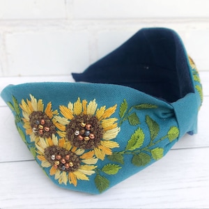Hand Embroidered Sunflower Headband pattern tutorial instant download embroidery and sewing pattern