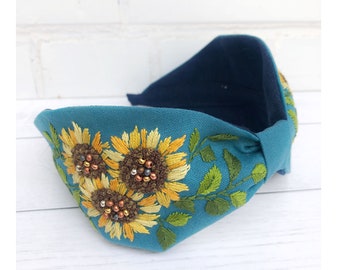 Hand Embroidered Sunflower Headband pattern tutorial instant download