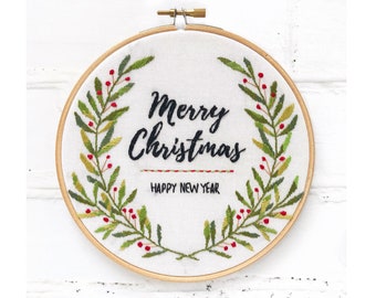 Merry Christmas Hand Embroidery Hoop Pattern pdf instant download