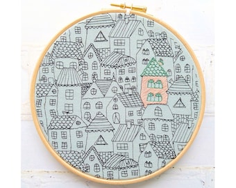 Patrón de bastidor de bordado a mano Our House, archivo PDF, descarga instantánea, diseño de costura contemporáneo y divertido