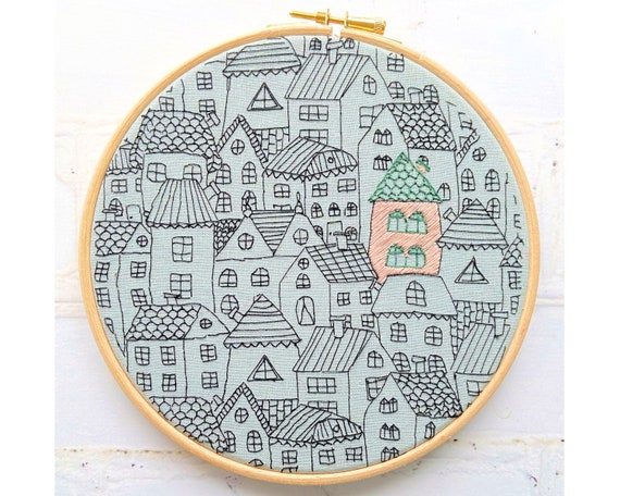 Our House Hand Embroidery Hoop pattern pdf file instant download fun contemporary stitching design