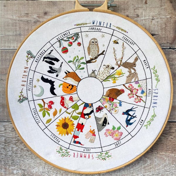 Wheel of the Year Embroidery Kit: Seasonal Calendar Hoop Art (PDF Pattern