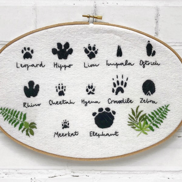 Safari Animal Prints Hand Embroidery Hoop Pattern pdf instant download