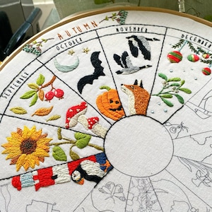 Wheel of the Year phenology wheel hand embroidery mini kit calendar pattern to embroider the months and seasons as hoop art image 7