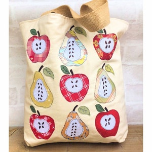 Apples & Pears Market Tote Bag applique downloadable pdf bag pattern
