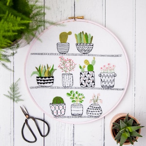 Rosie's House Plants hand embroidery hoop succulents pdf instant download pattern image 1