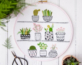 Rosie's House Plants hand embroidery hoop succulents pdf instant download pattern