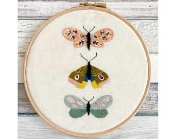 Butterfly Embroidery Hoop Art Pattern: Pastel Colors (PDF Download)