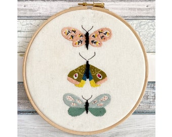 Three Pretty Butterflies Embroidery Hoop Art Pattern pdf instant download