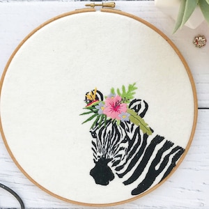 Tropical Zebra Hoop Hand Embroidery Pattern pdf Instant Download