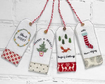 Christmas Gift Tags Hand Embroidery pdf pattern instant download