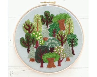 Embroidered Forest Modern Botanical Hand Embroidery Hoop pattern pdf instant download