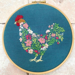 Spring Chicken a floral chicken pattern that&#39;s easy to stitch instant download pdf file