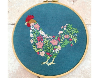 Spring Chicken a floral chicken pattern that's easy to stitch instant download pdf file