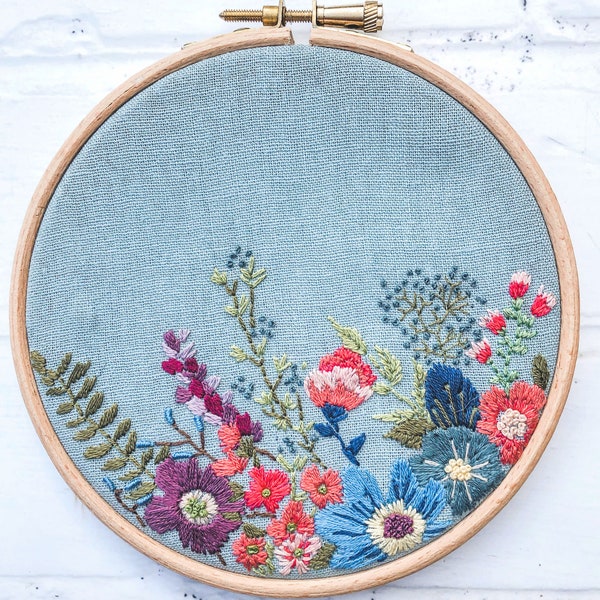 Winter Florals Hoop Hand Embroidery Pattern instant download pdf