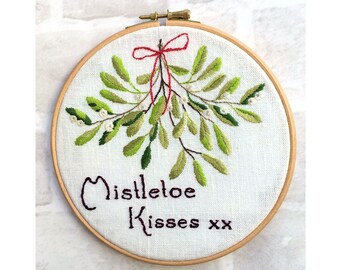 Mistletoe Kisses hand embroidery Christmas pattern pdf download