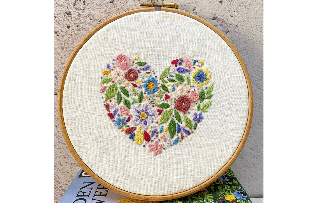 Floral Heart Hand Embroidery Hoop Art Pdf Pattern Instant Download - Etsy